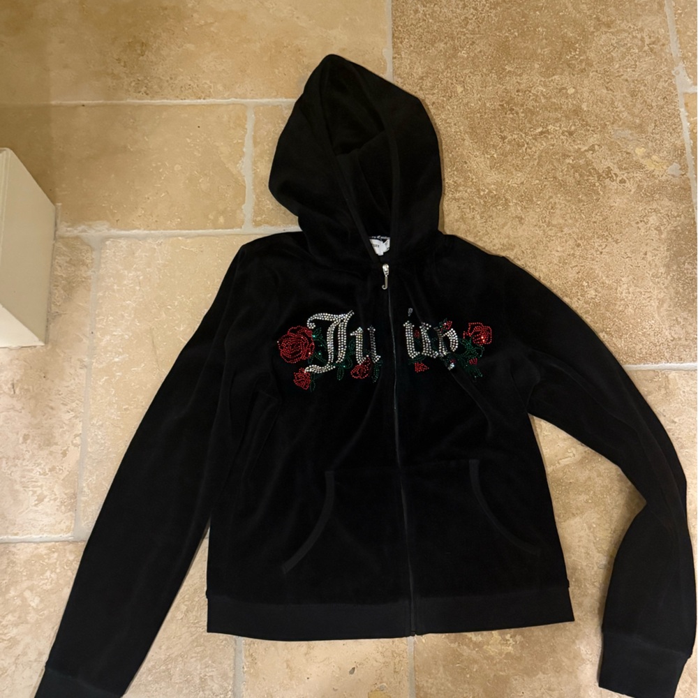 NWOT JUICY ROSES BLING COTTON VELOUR HOODIE in licorice size L - Picture 6 of 7